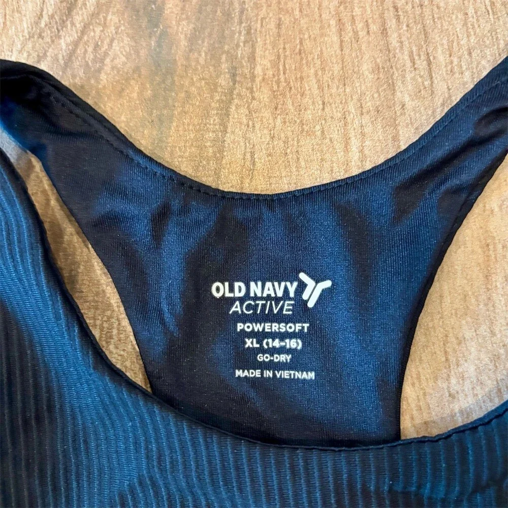 Old Navy Active Tank Top Girls XL Black Ribbed Cropped Racerback Go-Dry
